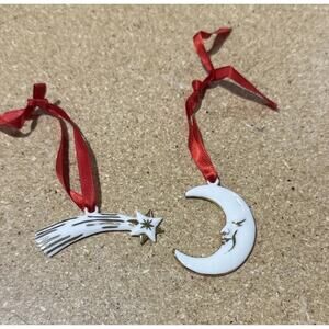 VTG MINI Irish Porcelain Moon & Shooting Star Ornaments MZ Ireland Shamrock Mark